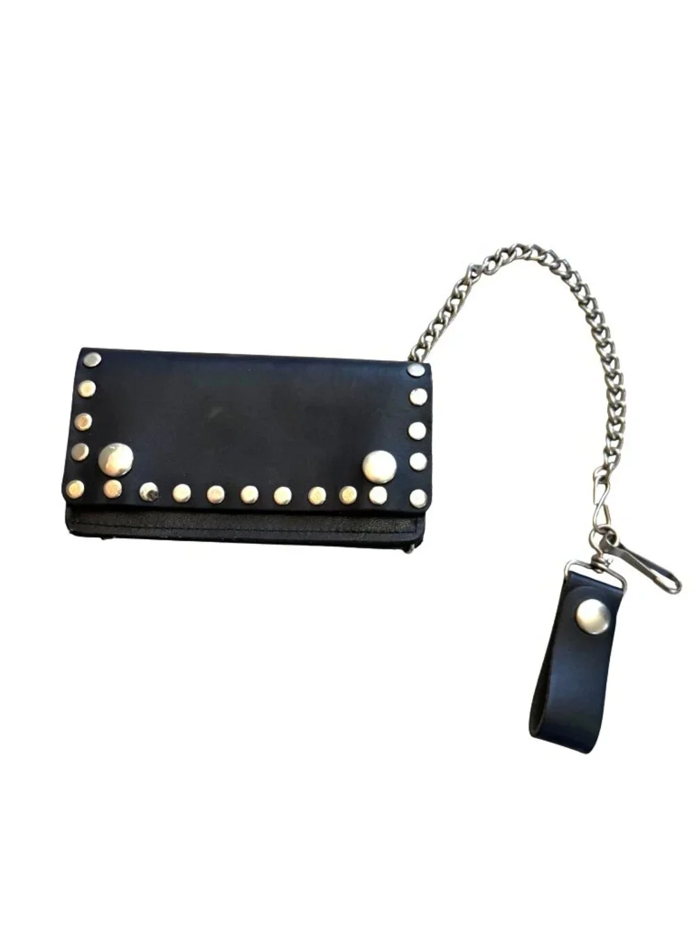 Men's Leather Wallet Black Rivet Studded Chain Tri-fold Motorcycle Biker Edgy